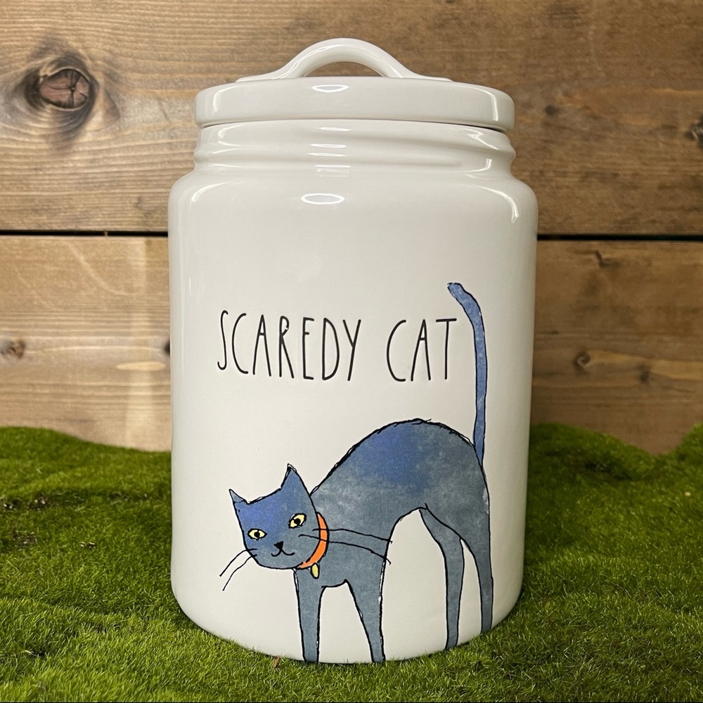 Rae Dunn Scaredy Cat Canister Jar Halloween Rare Piece NWT